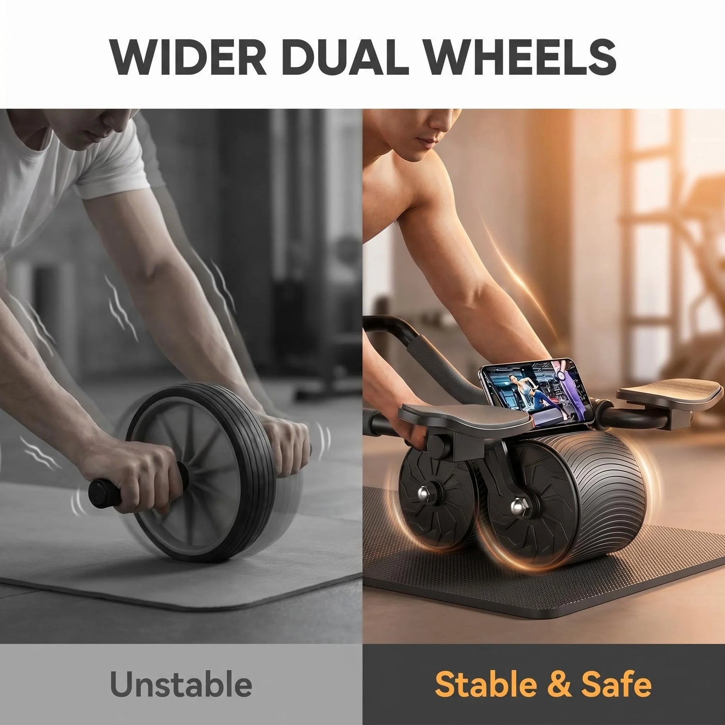3-in-1 Ab Roller with Knee Pad & Phone Holder
