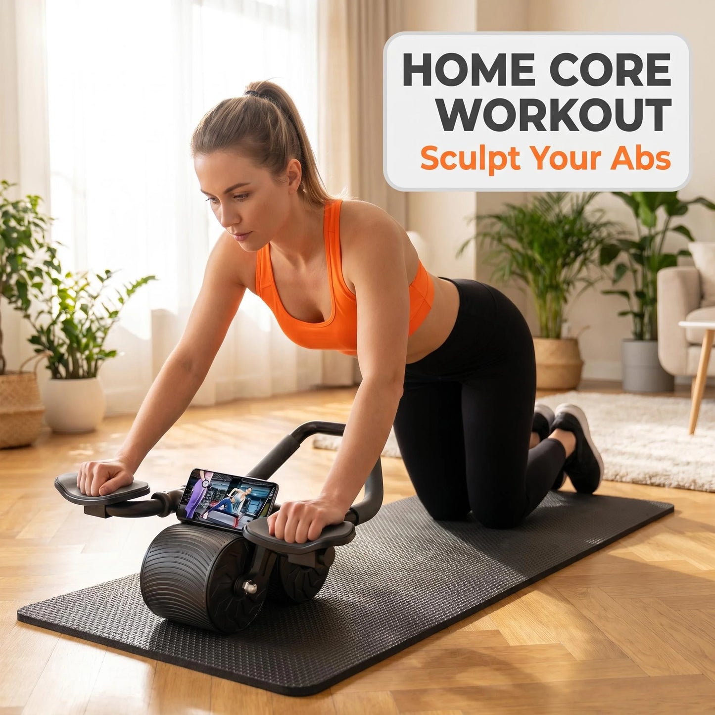 3-in-1 Ab Roller with Knee Pad & Phone Holder